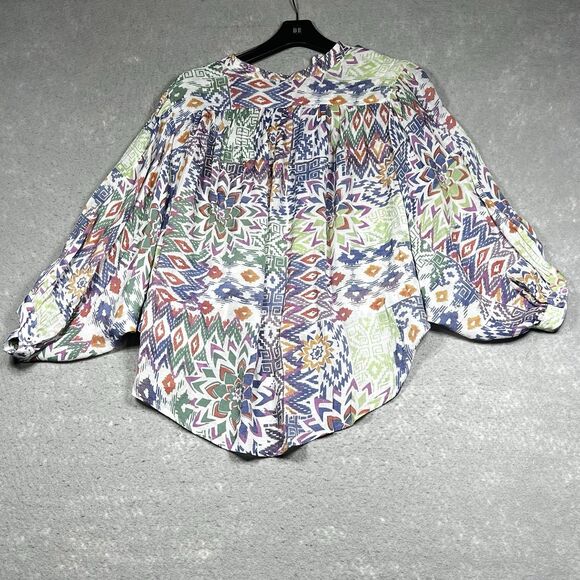 Anthropologie Maeve Blouse Womens Size Medium Bryanna Ikat Tribal Shirt - Picture 12 of 16